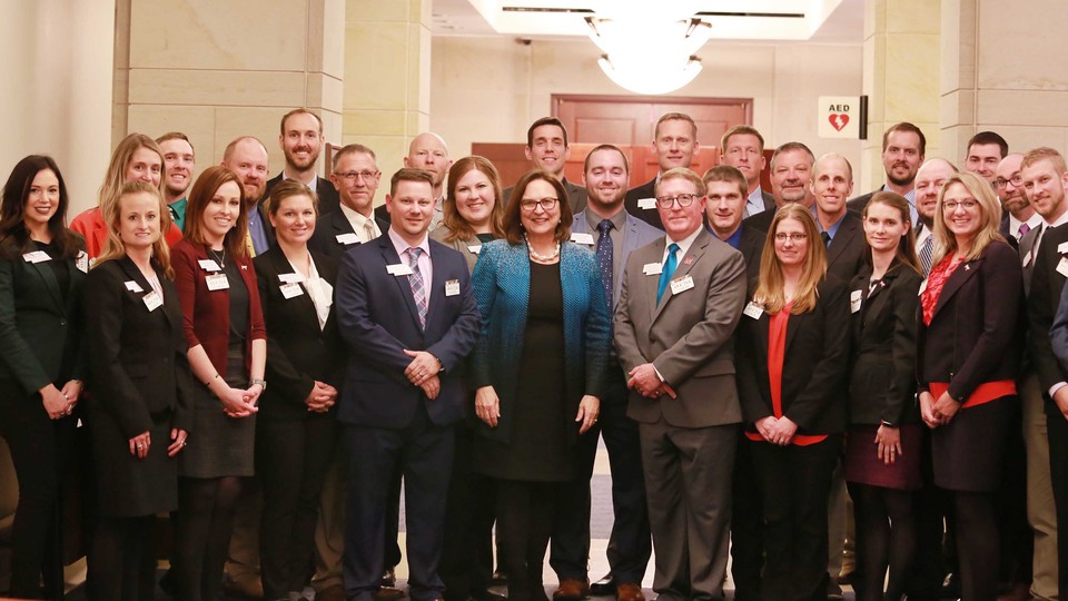 LEAD 39 fellows pose with Sen. Deb Fischer (center) Feb. 10 at the Capitol Visitors Center in Washington, D.C. Applications for Group 40 are now being accepted.