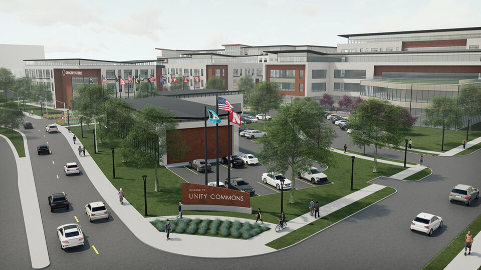 Architect’s rendering of how the development gateway might look from the intersection of Vine and 22nd streets.