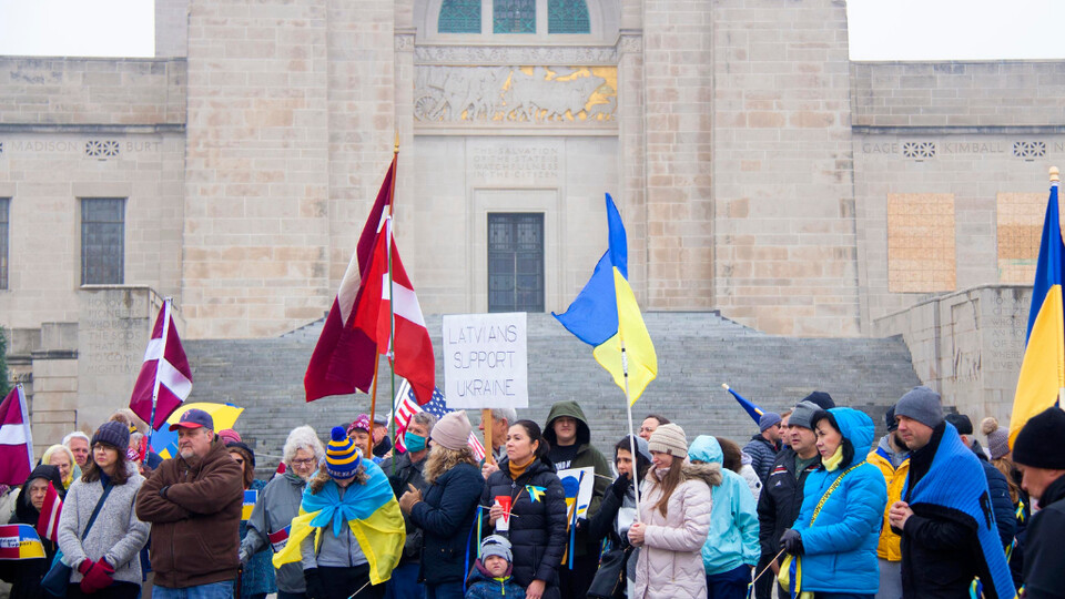 From "Life After Invasion" by Lauren Penington: Lincoln community members gather in front of the Nebraska State Capitol to protest the Russian invasion of Ukraine and pray for Ukraine. “We want to deliver the message that freedom cannot be subdued by military weapons,” Oleg Stepanyuk of the House of Prayer said. “At the end of the day, we will prevail and celebrate, but now is the time that Ukraine needs a lot of help from international communities, from people who are not indifferent to what’s going on.”