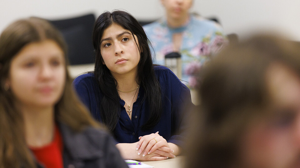 Felicity Sierra, freshman mechanical engineering major, listens to a career panel in the Kiewit Scholars Program.