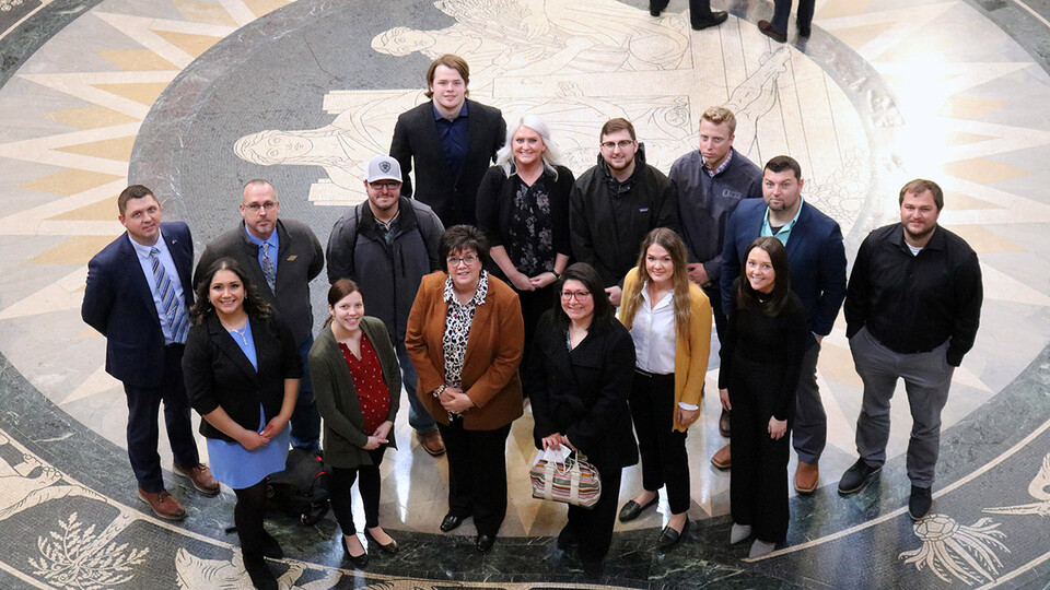 The Leadership Wayne groups meets with Senator Joni Albrecht during a visit to the state capitol.