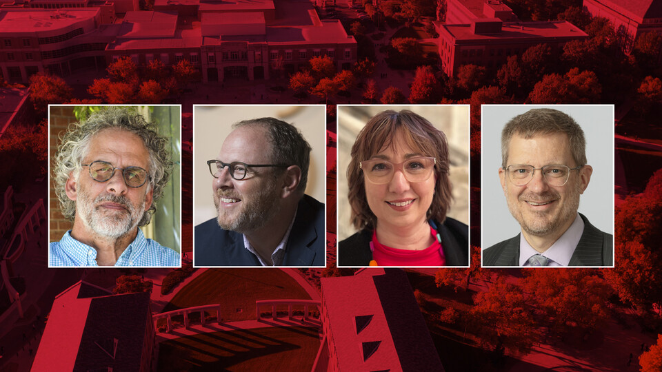 Finalists for the Fine and Performing Arts dean search are (from left) Andy Belser (University of Arizona), Kern Maass (Loyola University), Kelley Helmstutler Di Dio (University of Vermont) and Christopher Marks (UNL). Interviews begin Feb. 28.