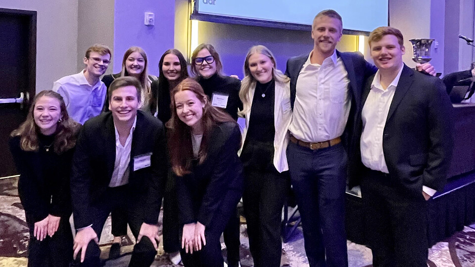 Ten University of Nebraska–Lincoln students, members of the National Student Advertising Competition team, pose for a photo.
