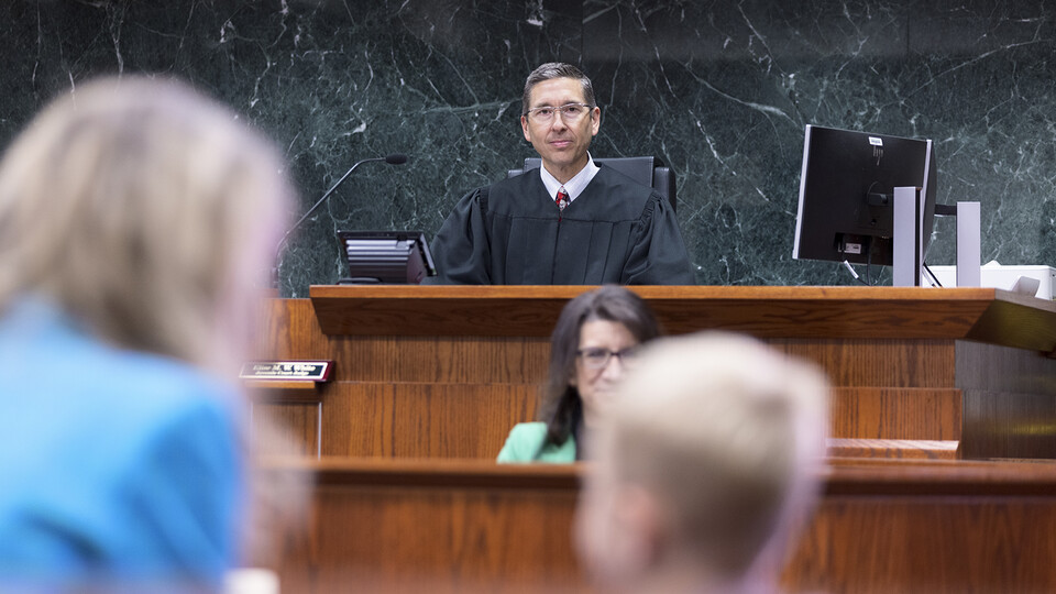 Lancaster County Juvenile Court Judge Reggie Ryder presides in a simulated courtroom for the College of Law Children’s Justice Clinic in this 2021 photo.