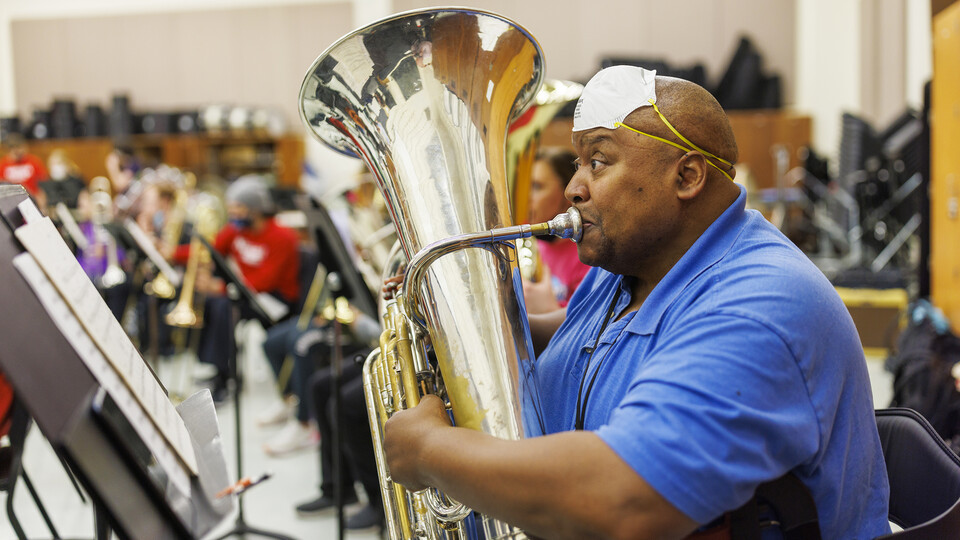 Kabin Thomas is doctoral student in music, specifically tuba performance. He’s able to pursue his doctorate through a fellowship that receives support from Glow Big Red.