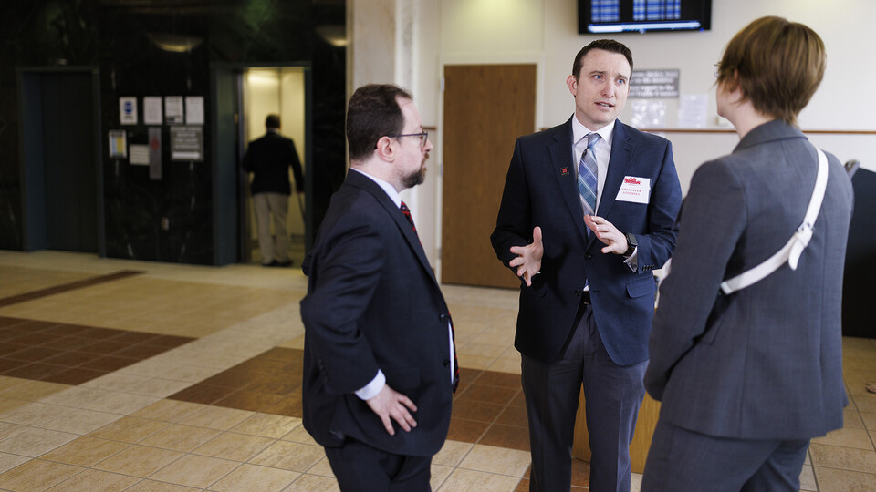 Ryan Sullivan, associate professor of law, works with his students and clients in the Lancaster County Courthouse on April 13, 2022, as part of the tenant assistant project.