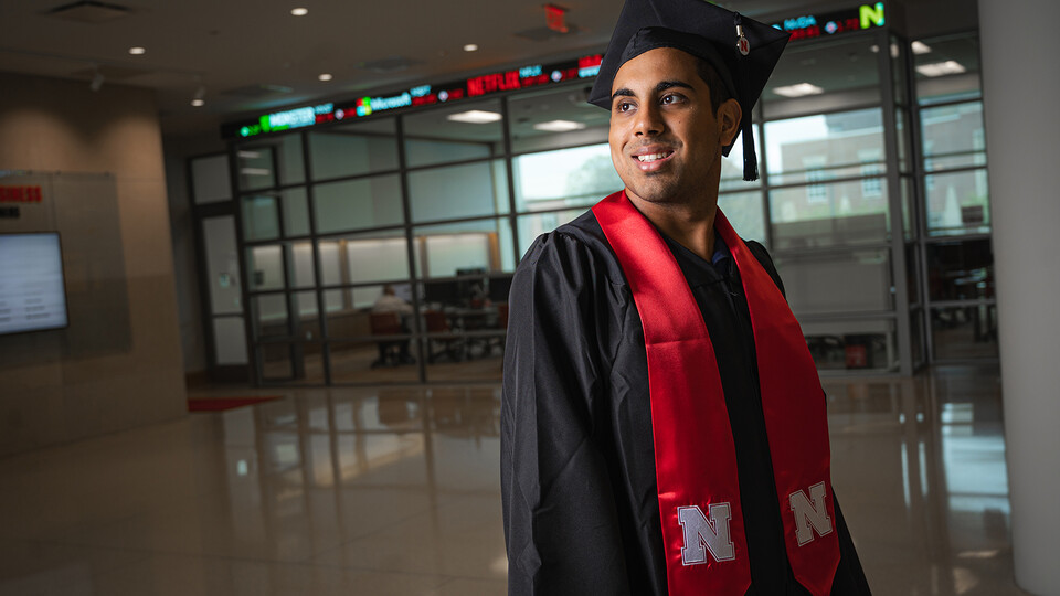 Ananth Venkatachalam, a senior finance major from Vermillion, South Dakota, made the most of his time at Nebraska after changing majors due to the impact of the COVID-19 pandemic on financial markets. After graduation this May, he plans to utilize his skills and experience as a full-time tech analyst at Deloitte in Omaha, Nebraska