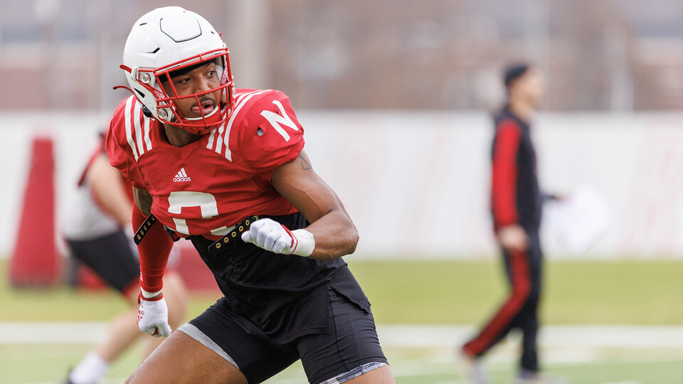 Nebraska's Darius Moore, a member of the Omaha Nation and a defensive back with Husker football, practices on Nov. 9. Moore is a senior ethnic studies major from Tiffen, Iowa.