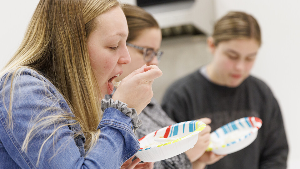 Alisa Holst samples a soy sauce taste test during class. Heather Hallen-Adams teaches FDST 492 - Special Topics in Food Science and Technology topic Moldy Meals: Koji & More. 