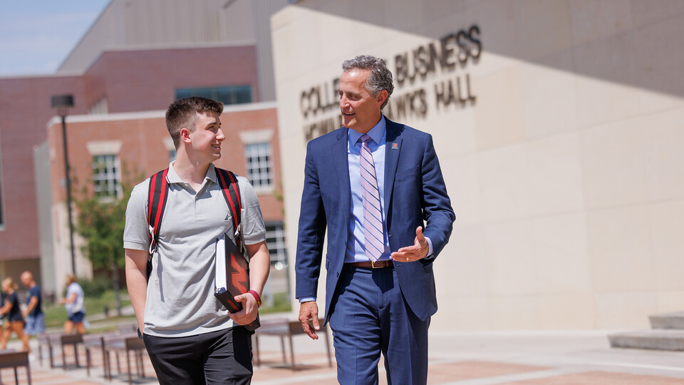 Jack Kinney of Omaha and Richard Moberly, dean of the College of Law, was one of the first Huskers to enroll in the new Business and Law major.