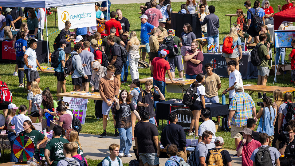 Hundreds of students participate in the Fall Nvolvement Fair on the green space north of the Nebraska Union. The Spring Nvolvement Fair is Feb. 1 in the Nebraska Union.