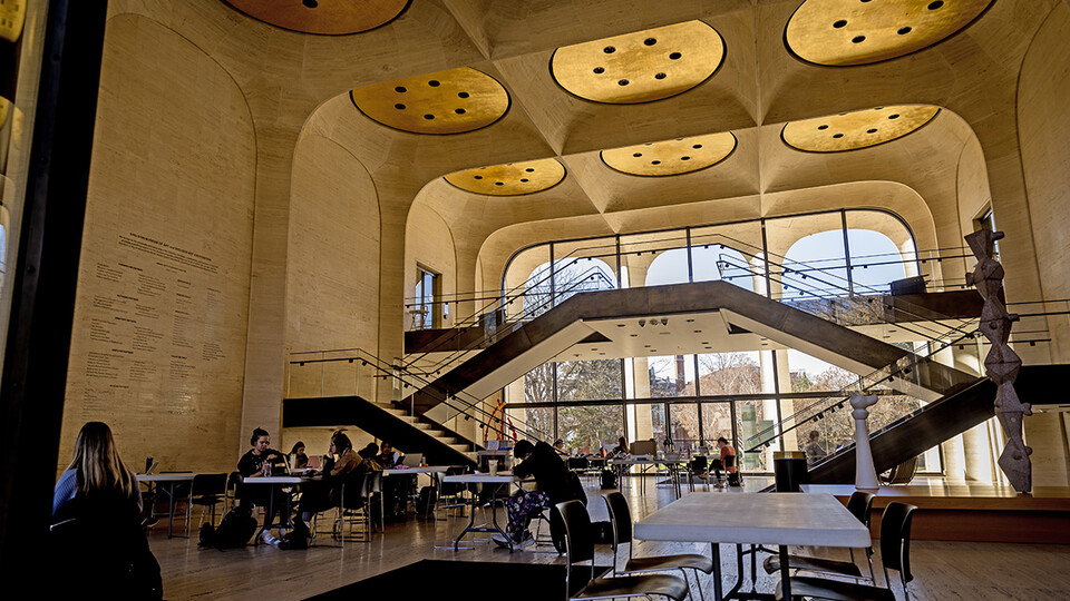 Students study in Sheldon Museum of Art in December 2023.