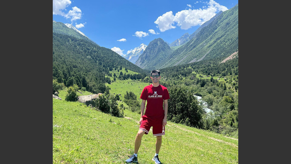 Decked out in Husker red, scholar Bektemir Ysmailov of Kyrgystan, captured this breathtaking mountainous view to celebrate the start of summer on June 20. Learn more at https://www.instagram.com/p/Ce-459jKgXV/.