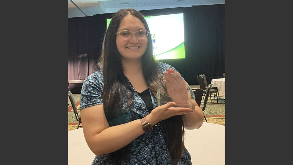 Nebraska’s Rubi Quinones, a graduate student in engineering, earned the Graduate Student Award during the North American Plant Phenotyping Network’s 2022 conference on Feb. 27. She presented her research on improving segmentation accuracy in high-dimensional plant datasets during the conference. Learn more at https://go.unl.edu/90sx.