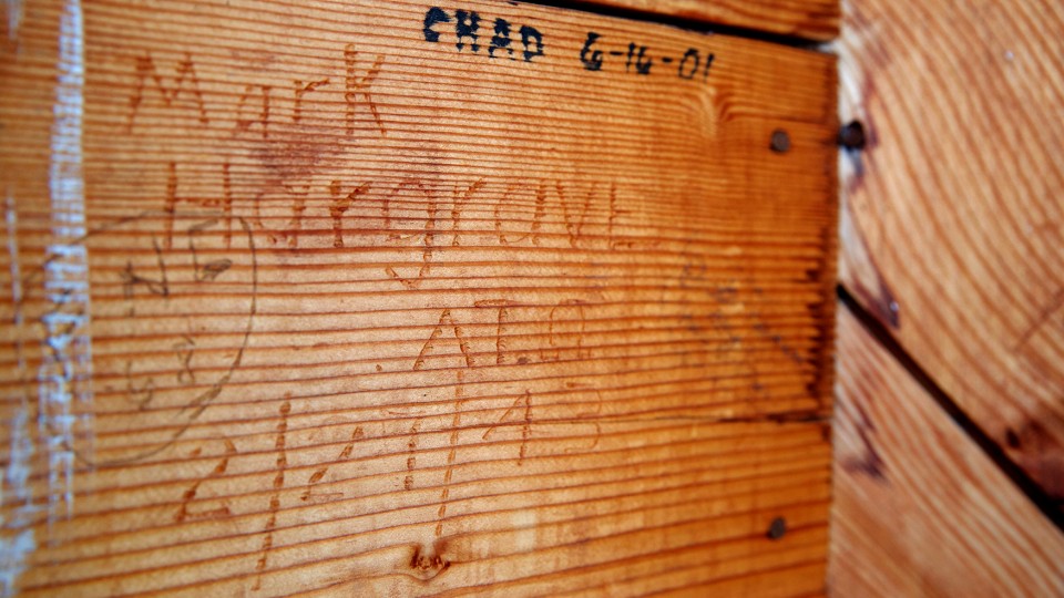University of Nebraska graduate Mark Hargrave carved his name into the unfinished wood inside the Love Library cupola on Feb. 27, 1943, the same year the building opened for campus use. Hargrave was president of the university's Alpha Tau Omega fraternity.