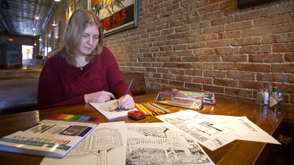 Lacey Losh, a digital prepress specialist with Print Services, self-published an adult coloring book featuring little free libraries from around the world. The book is available at area bookstores. The University Bookstore is also hosting a "Coloring with Lacey" event from 5 to 7 p.m. April 7.
