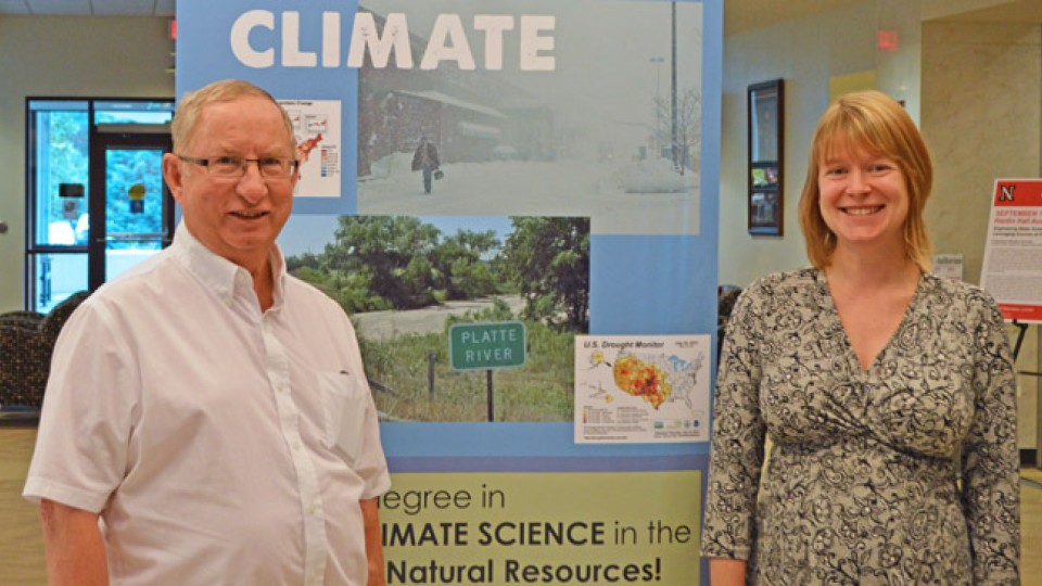 Ken Hubbard, professor of applied climate science, and Barbara Boustead, who earned her doctorate in applied climate science in August.  