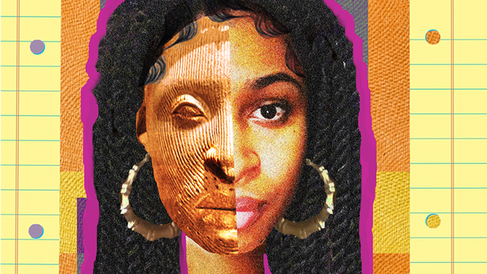 The Spring 2020 Capstone exhibition features a variety of media and disciplines, including this work by Christine Asuoha. In her "Heads of Asuoha" series, Asuoha explores the ways she identifies with two cultures, having lived in Nigeria and the United States.