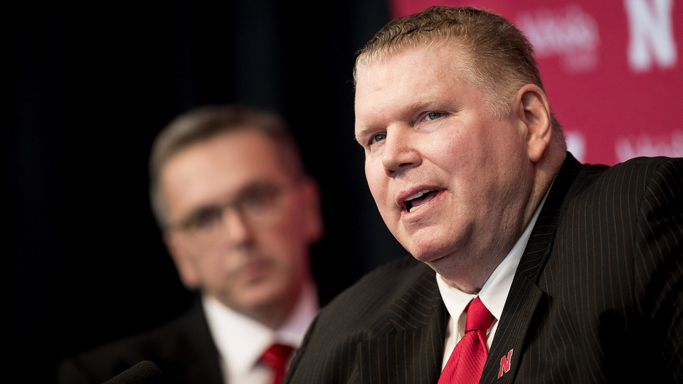 Dave Rimington talks during the Sept. 26 news conference in Memorial Stadium.