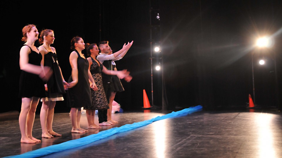 Student dancers take a bow after a performance following the April 26 announcement of the renovation of the Lied Center's Johnny Carson Theater. The project was funded through a $571,500 gift to the NU Foundation.