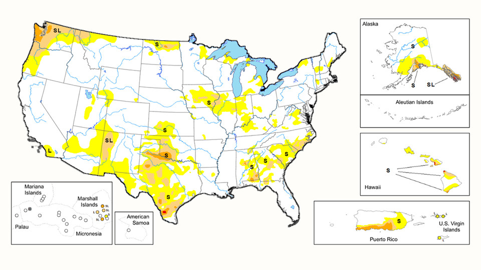 The most recent edition of the U.S. Drought Monitor covers conditions in all of the U.S. states and territories. The coverage was recently expanded to include the U.S. Virgin Islands.