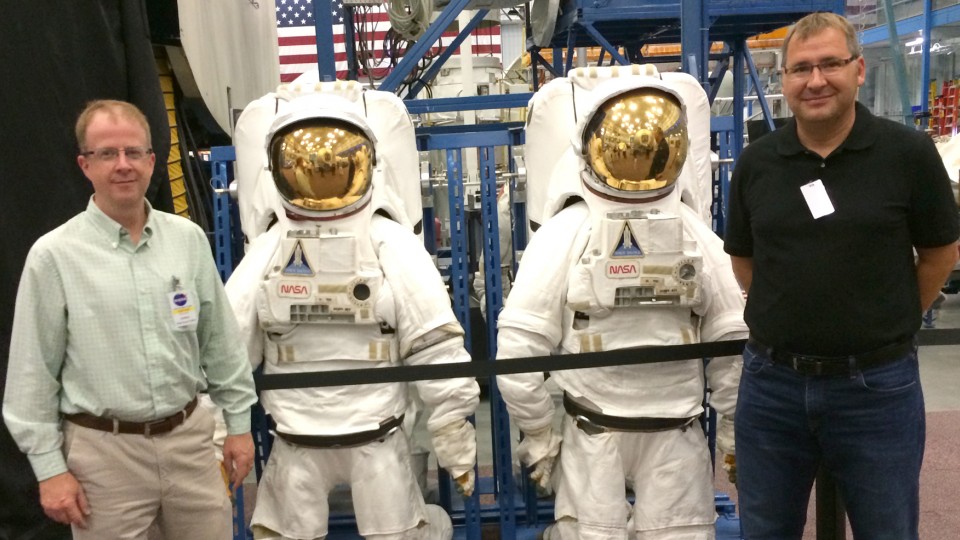 Axel Enders (right), associate professor of physics and astronomy, and Scott Tarry, director of the Nebraska NASA EPSCoR program, attended a program kick off meeting for Enders’ newest NASA grant at Johnson Space Center in Houston, Texas.