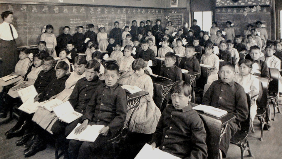 Students at the Genoa Indian Industrial School were photographed in 1910.