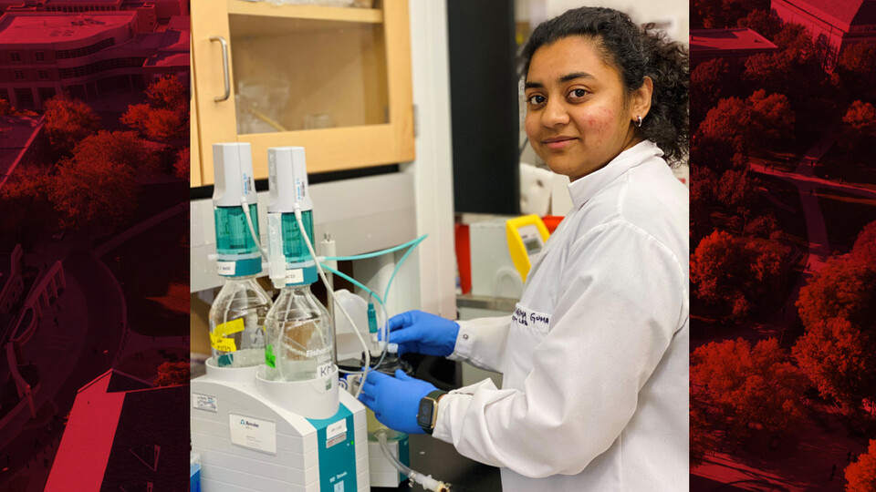 Photo of Snigdha Guha working in a food science lab