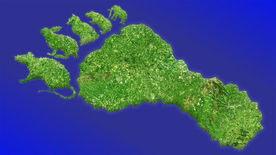 Islands arranged as human footprint