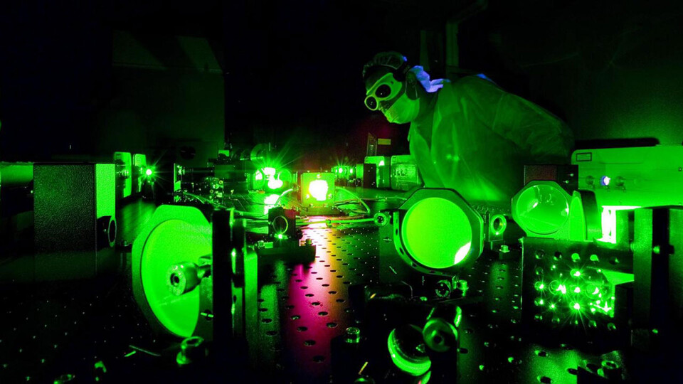A researcher working in Nebraska's Extreme Light Lab