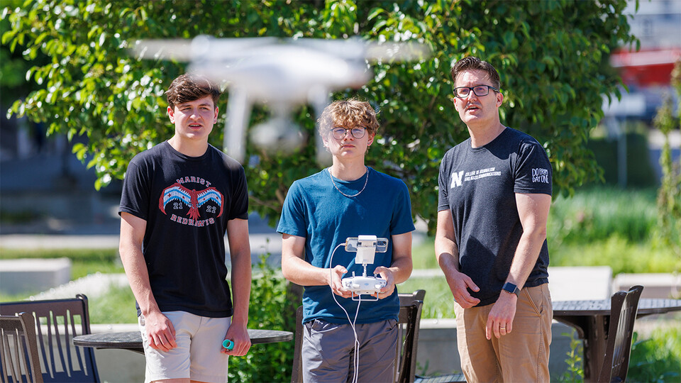 Students flying a drone