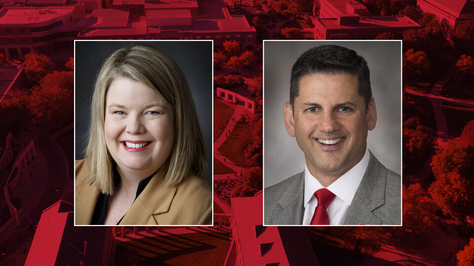 Nebraska's Jessie Herrmann (left) and Joe Brownell are taking on expanded campus roles. Herrmann oversees government relations for the university, while Brownell leads military relations.
