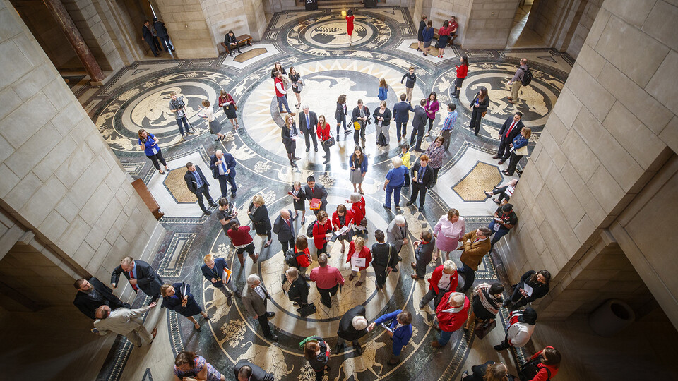 Participants fill the rotunda as they wait to speak with senators during I Love NU Day on March 27, 2019. The advocacy event will be held March 23 at the Nebraska State Capitol.