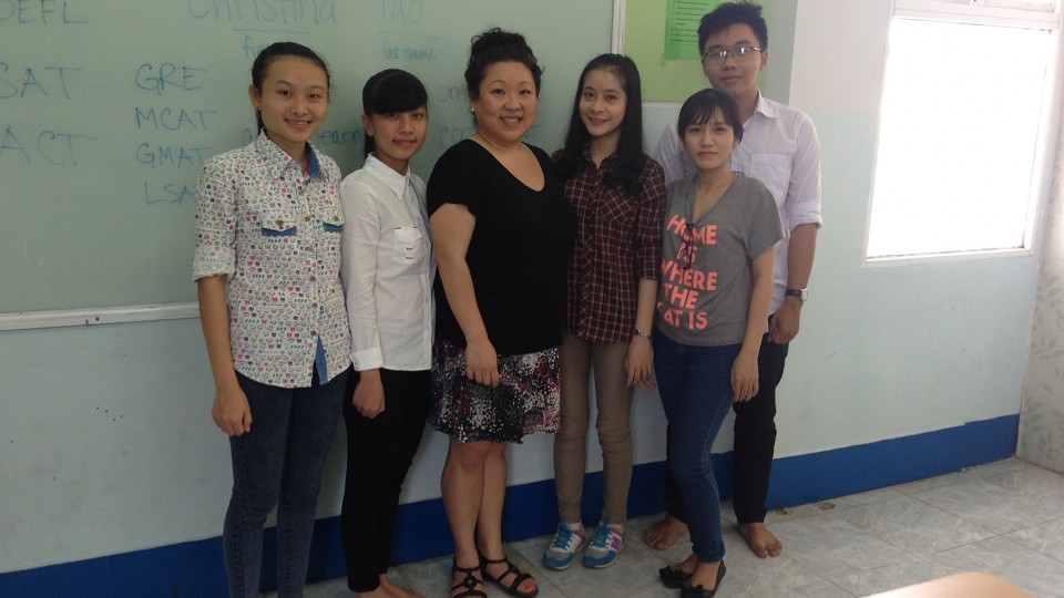 UNL's Christina Yao (third from left) poses with students during a trip to Can Tho University in Vietnam. The trip was funded through UNL's Global Gateway grants program.