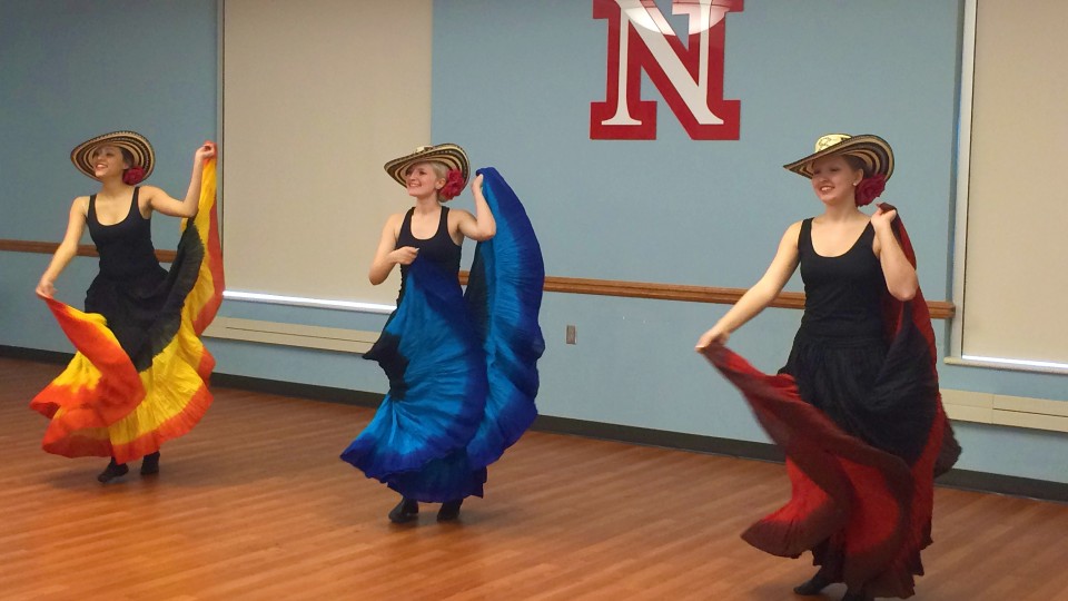 Students from Columbus High School perform a traditional Colombian dance to “La pollera colorá” at the 40th annual UNL Language Fair. 