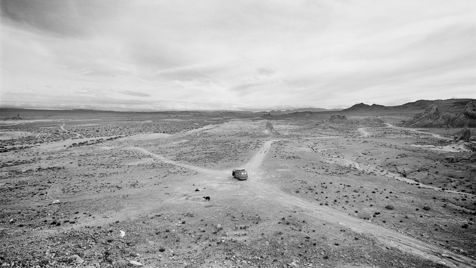 "David's Van, Kodak Checking Out Garbage, Mojave Desert, California, 1982," a giclée print (24-inches by 36-inches) by Lawrence D. McFarland.