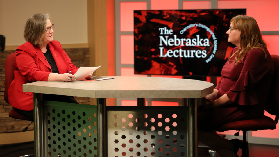 Sherri Jones, interim vice chancellor of research and economic development, moderates a Q&A session with Nebraska Lecturer Shannon Bartelt-Hunt, Donald R. Voelte Jr. and Nancy A. Keegan Chair of Engineering. Nick Kumpula, Office of Research and Economic Development