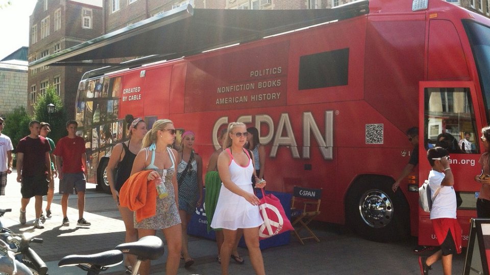 The C-SPAN bus during a stop at the University of Wisconsin. The bus will stop at UNL on Oct. 15.