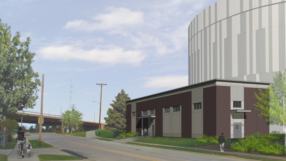 Architect rendering of the new $11.9 million thermal energy storage tank being built near landscape services buildings north of 17th and Y streets.