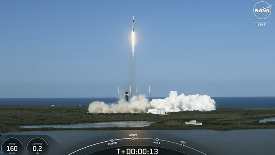 Screenshot of the Falcon 9 rocket blasting off with the Nebraska-built CubeSat aboard.