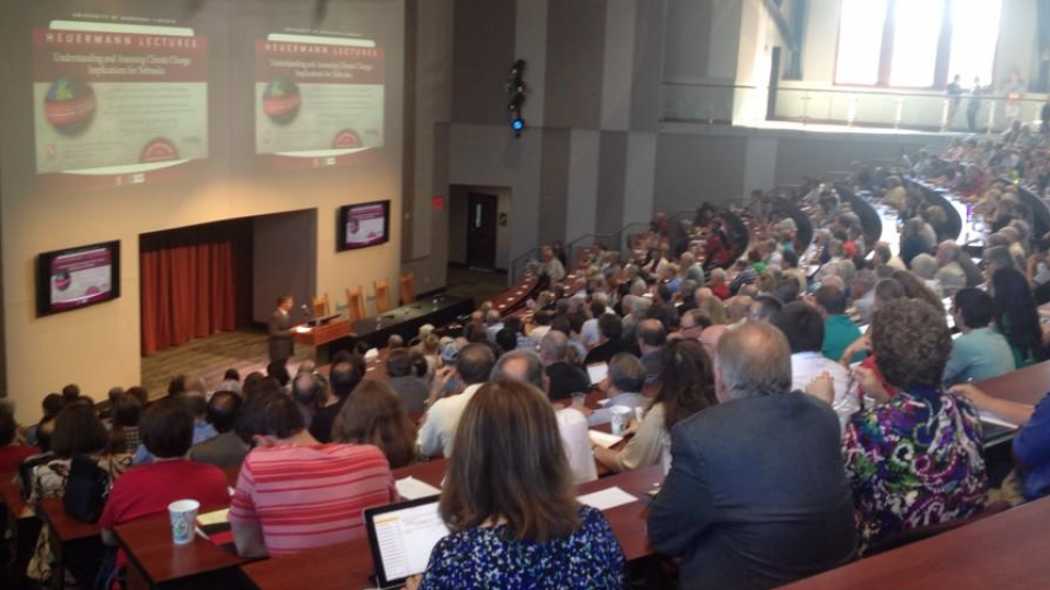 Several hundred people attended the Sept. 25 Heuermann Lecture on climate change at Nebraska Innovatio Campus