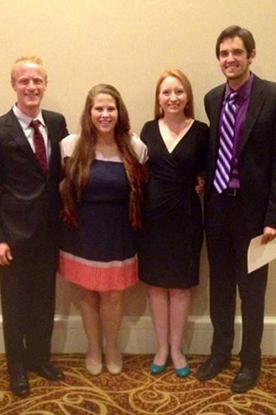 Music students (from left) Nathaniel Sullivan, Angela Gilbert, Kayla Wilkens and Jeremy Brown at the NATS National Conference.