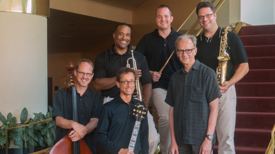  Members of the UNL Faculty Jazz Ensemble are (front, from left) Hans Sturm, Peter Bouffard, (second row) Darryl White, Tom Larson, (back row) Dave Hall and Paul Haar.