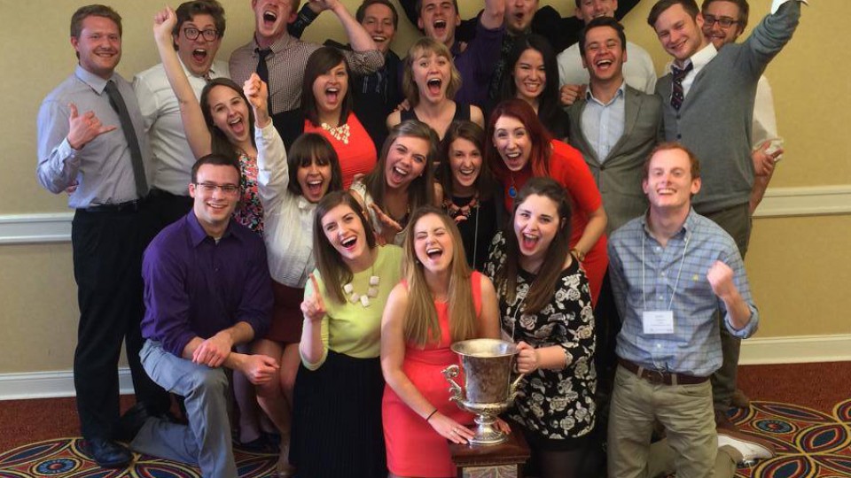 UNL's National Student Advertising Competition team celebrates after winning the district competition on April 25. The team will compete in the national event on May 29.