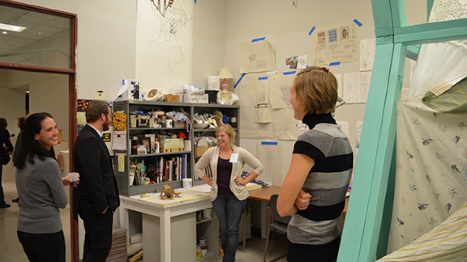 Visitors meet graduate students and tour their studios at a previous Open Studios event.