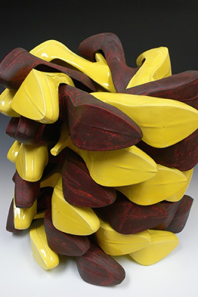 "Shoe Stack," a sculpture by David Bogus.