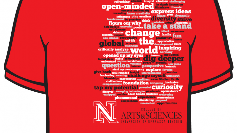 College of Arts & Sciences t-shirt featuring student word cloud
