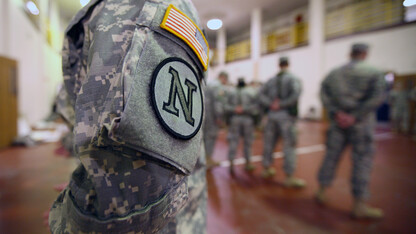 Army ROTC members line up in UNL's Military and Naval Science Building. Four UNL programs earned top-35 rankings in the most recent U.S. News and World Report rankings of the Best Online Programs for Veterans.