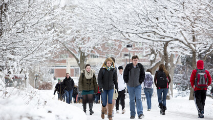 Students walk across campus following a Jan. 30, 2013 snow storm.