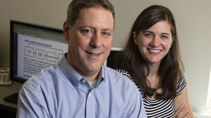 David DiLillo and Sarah Gervais pose in Burnett Hall. The two, with graduate student Molly Franz, have published a study about objectification of women and sexual assault. 